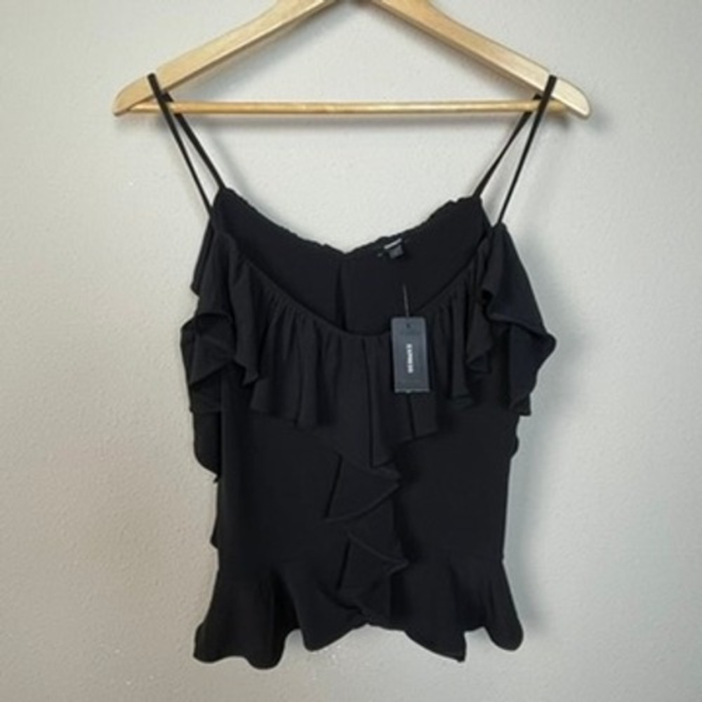 Express Black Ruffle‎ Spaghetti Strap Cold Shoulder Cami Top Women's Size S